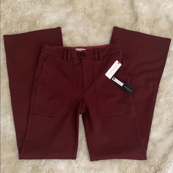 ANTHROPOLOGIE - THE ESSENTIAL TROUSER Slim Flared Fit Burgundy Pants Size 0 NWT - Picture 2 of 14